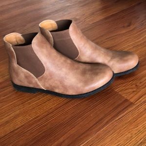 Tan flat booties